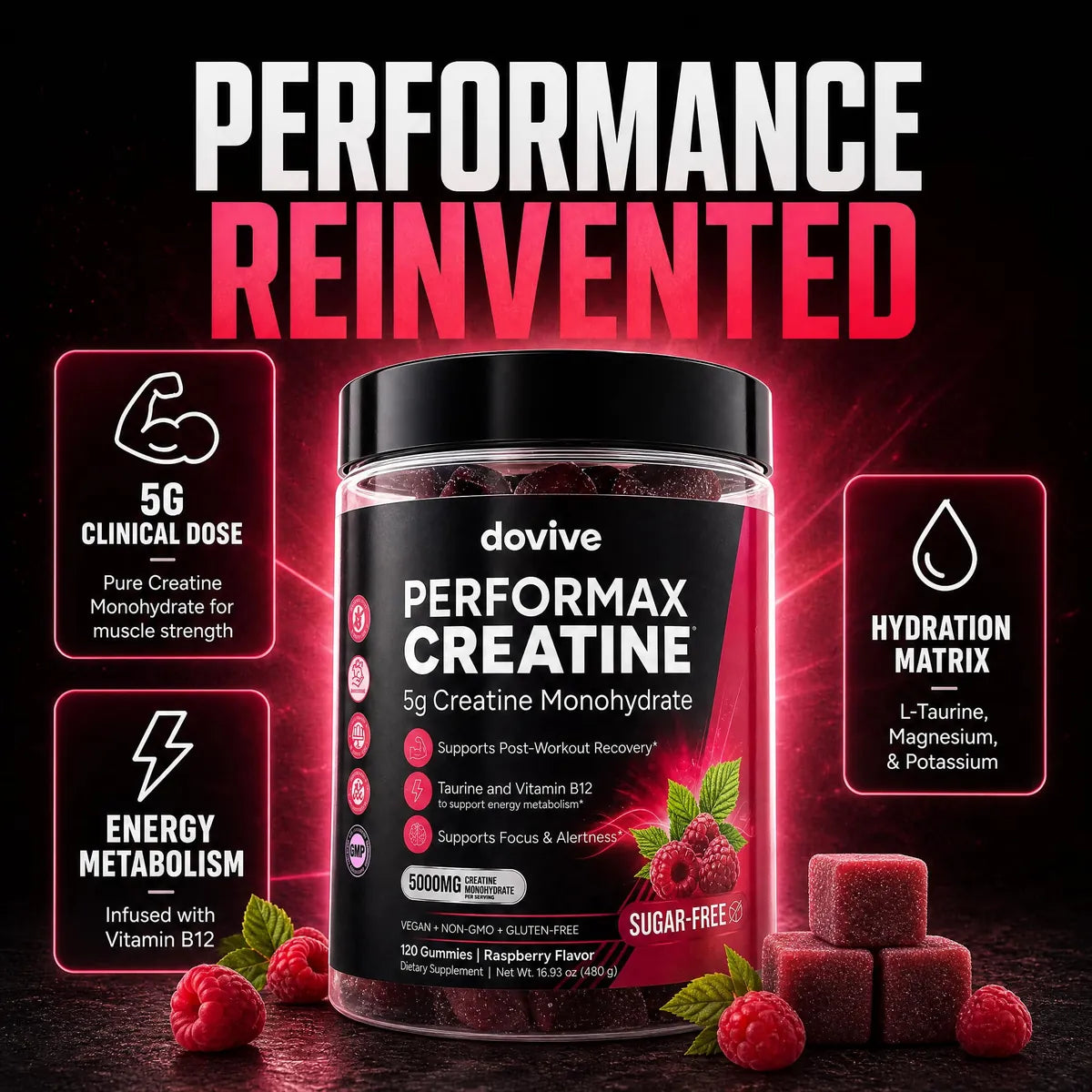 DOVIVE Performax Creatine, Raspberry: Performance reinvented